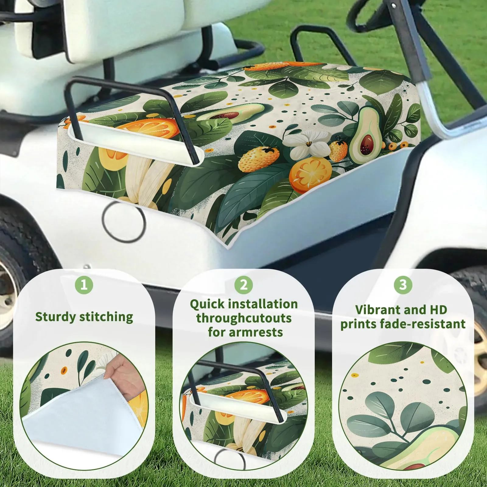 Tiveruda Avocado Leaves Golf Cart Seat Cover, 51 x 31 in image 3