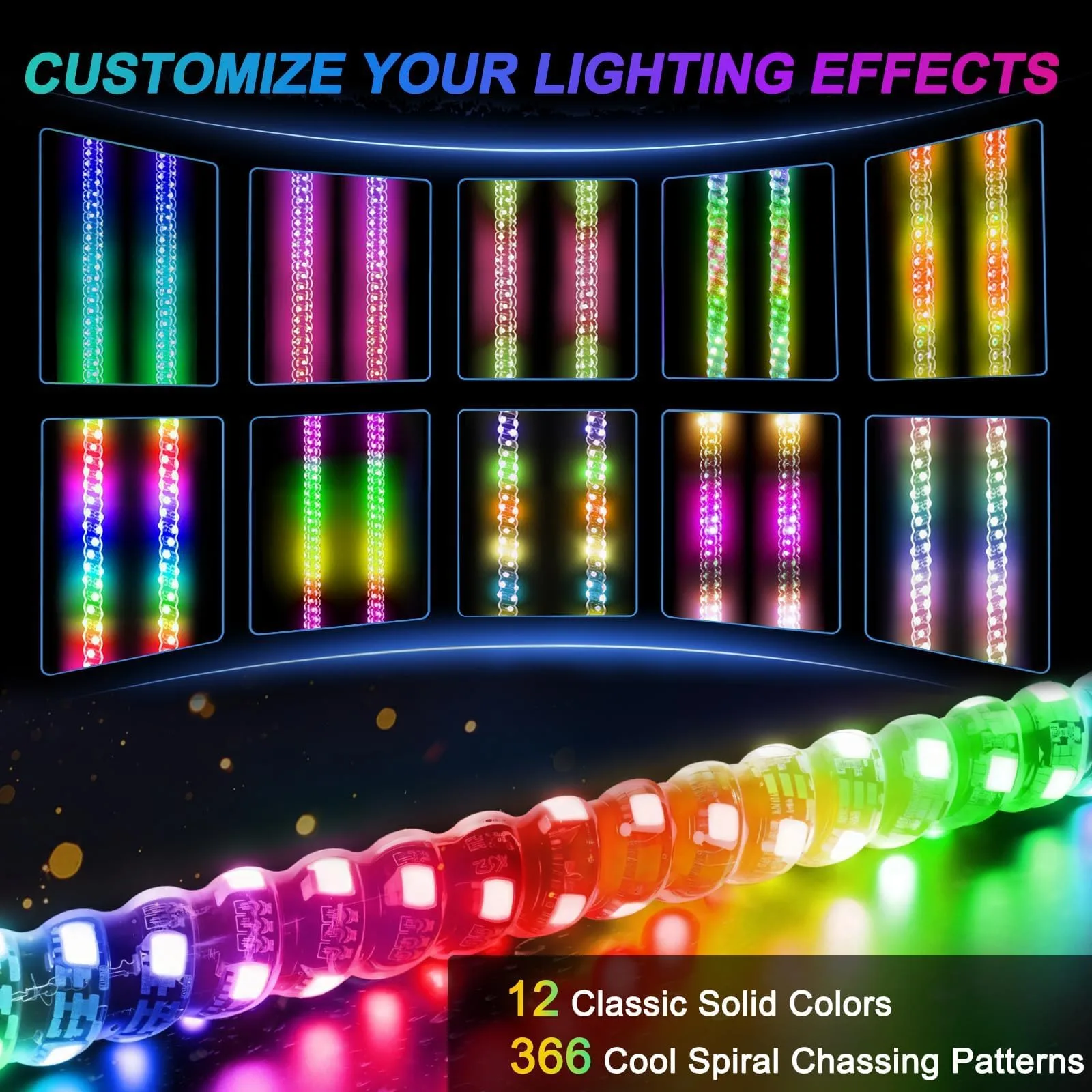 iLSKW 3-Foot RGB Golf Cart LED Whip Lights, 2-Pack image 2
