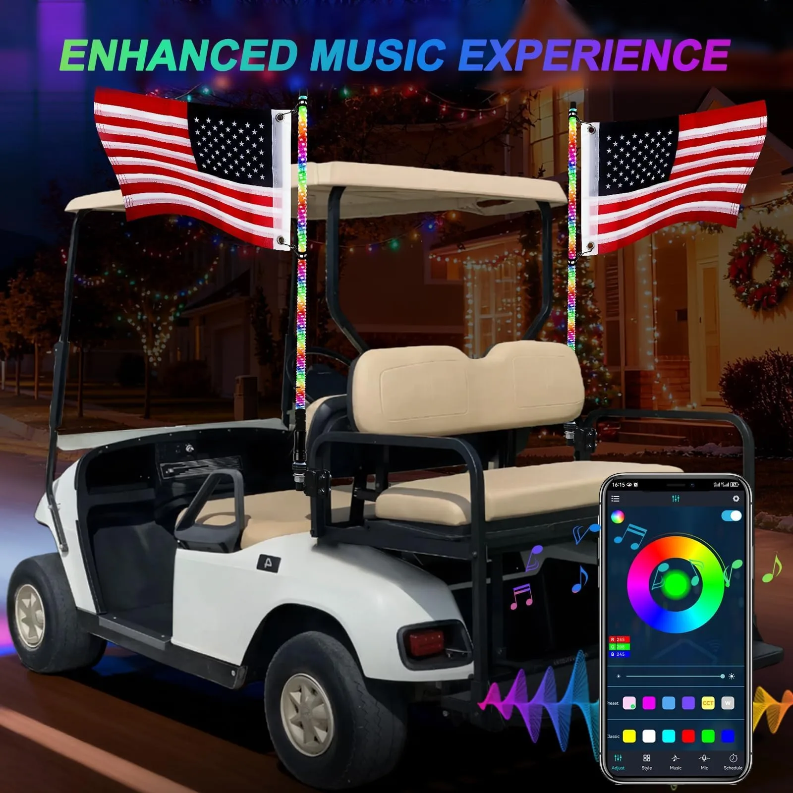 iLSKW 3-Foot RGB Golf Cart LED Whip Lights, 2-Pack image 4