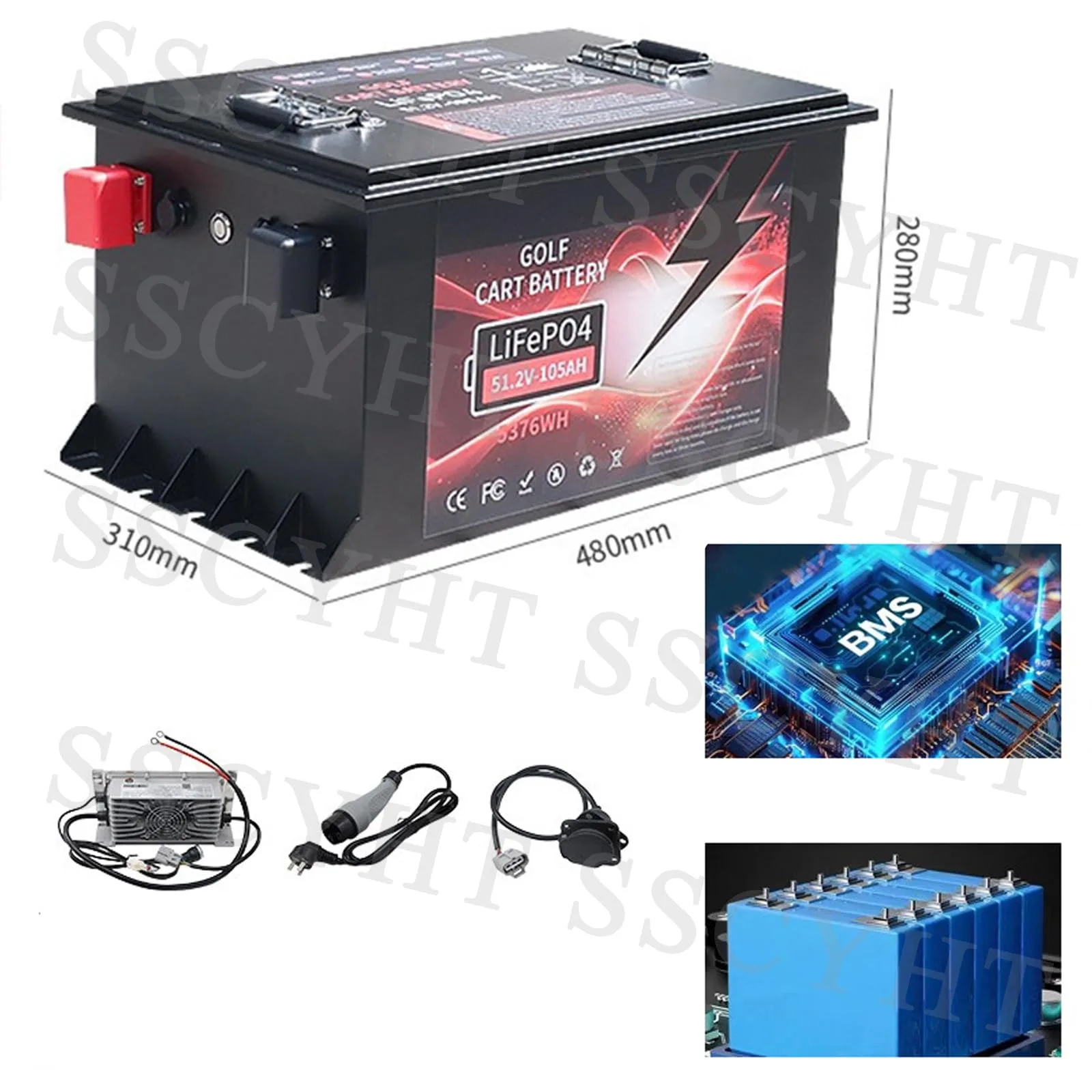 SSCYHT 51.2V LiFePO4 Golf Cart Battery 105Ah image 2