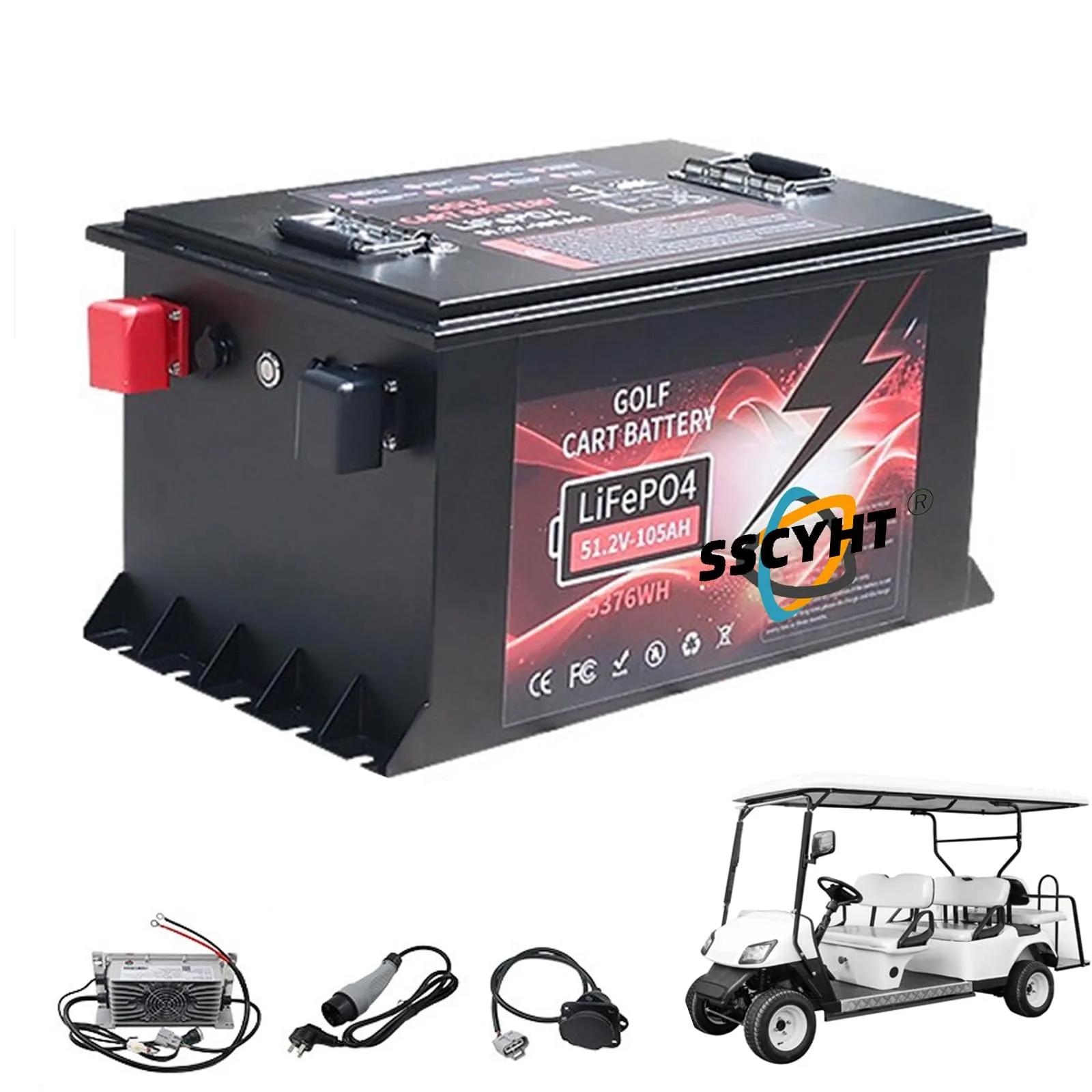 SSCYHT 51.2V LiFePO4 Golf Cart Battery 105Ah