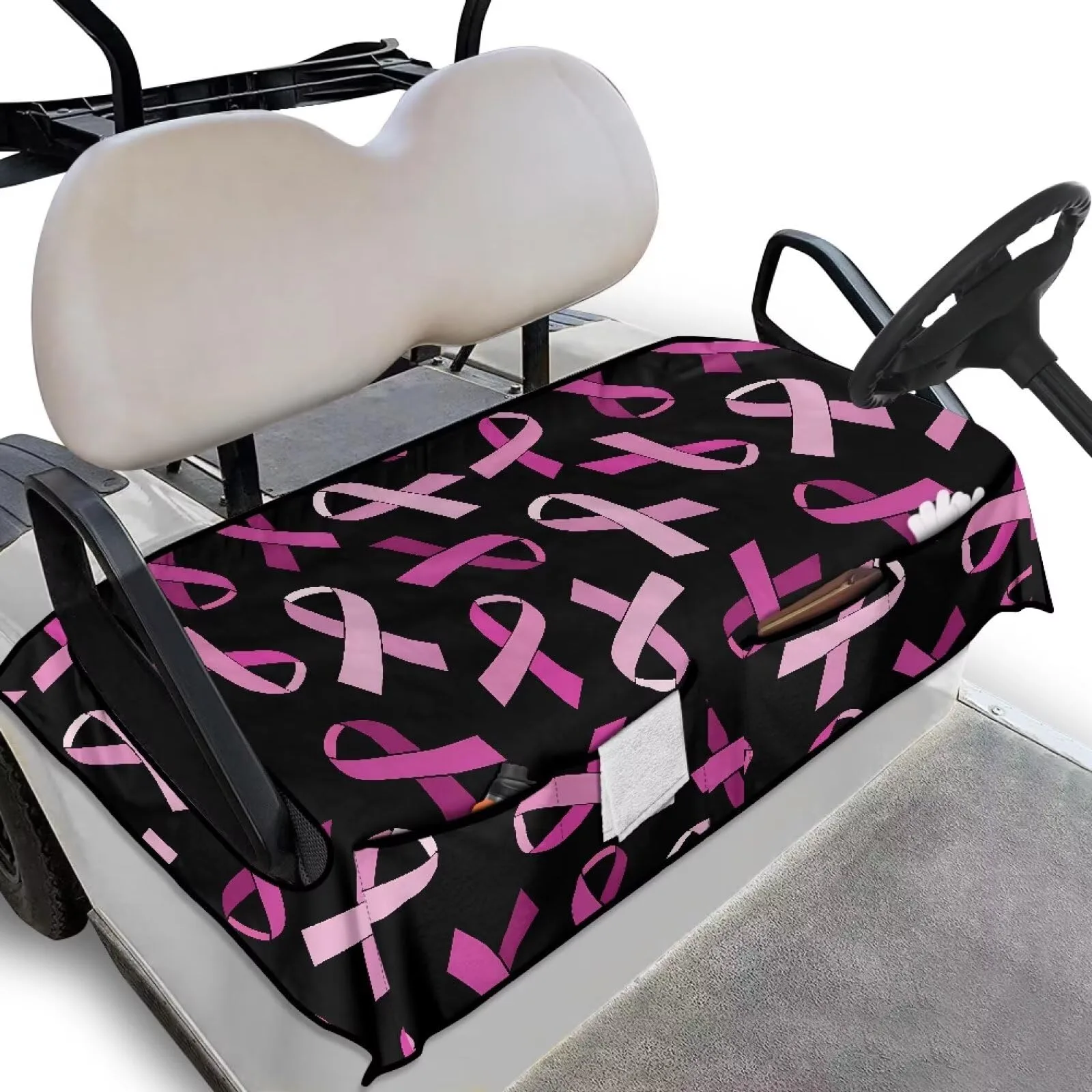 Pink Ribbon Golf Cart Seat Cover with Pockets