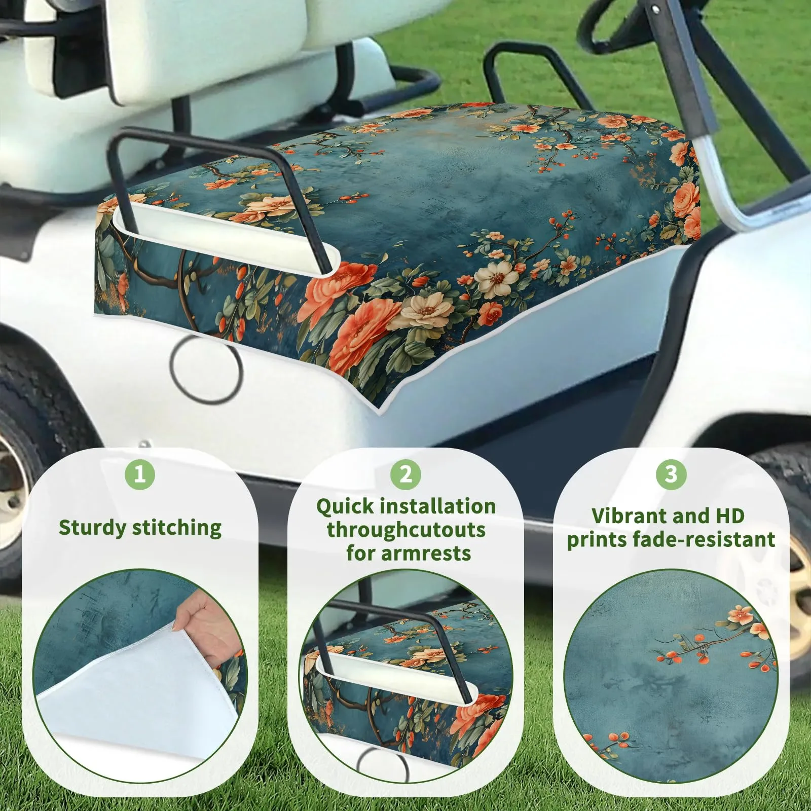 Tiveruda Vintage Wildflower Golf Cart Seat Cover image 3