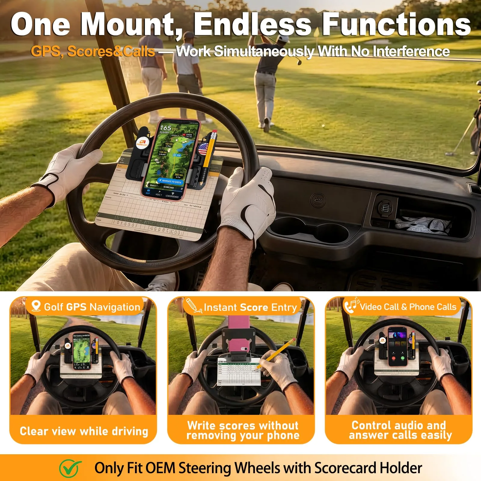 RIZINKART Golf Cart Steering Wheel Phone Mount and Scorecard Holder image 3