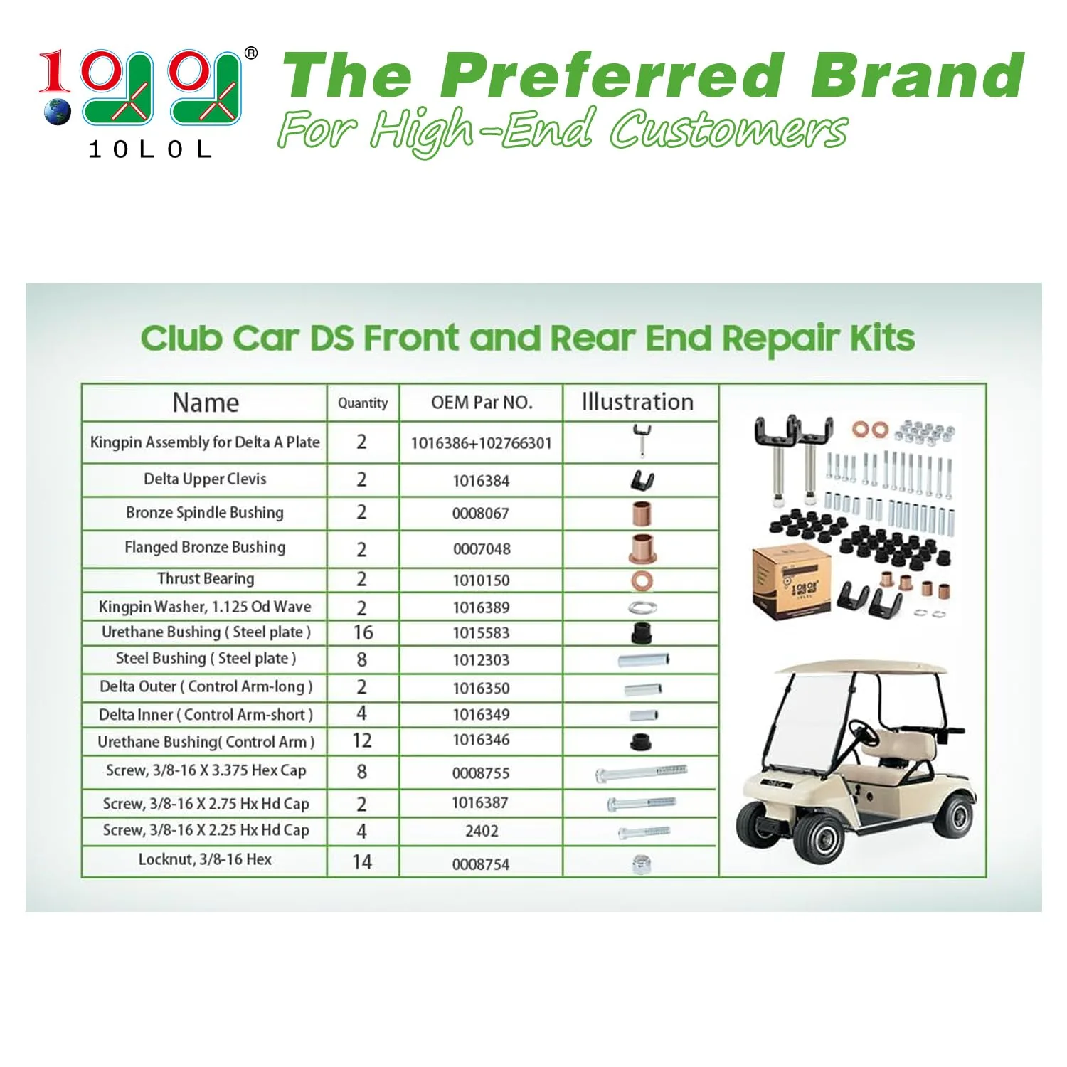 10L0L Club Car DS Front & Rear Suspension Bushing Kit image 2