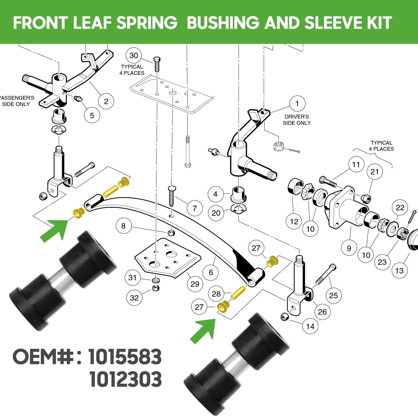 10L0L Club Car DS Front & Rear Suspension Bushing Kit image 3