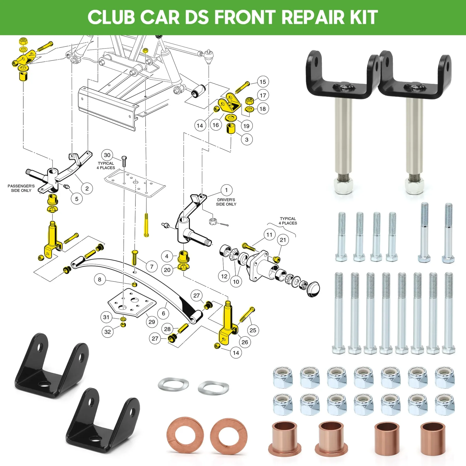 10L0L Club Car DS Front & Rear Suspension Bushing Kit image 4