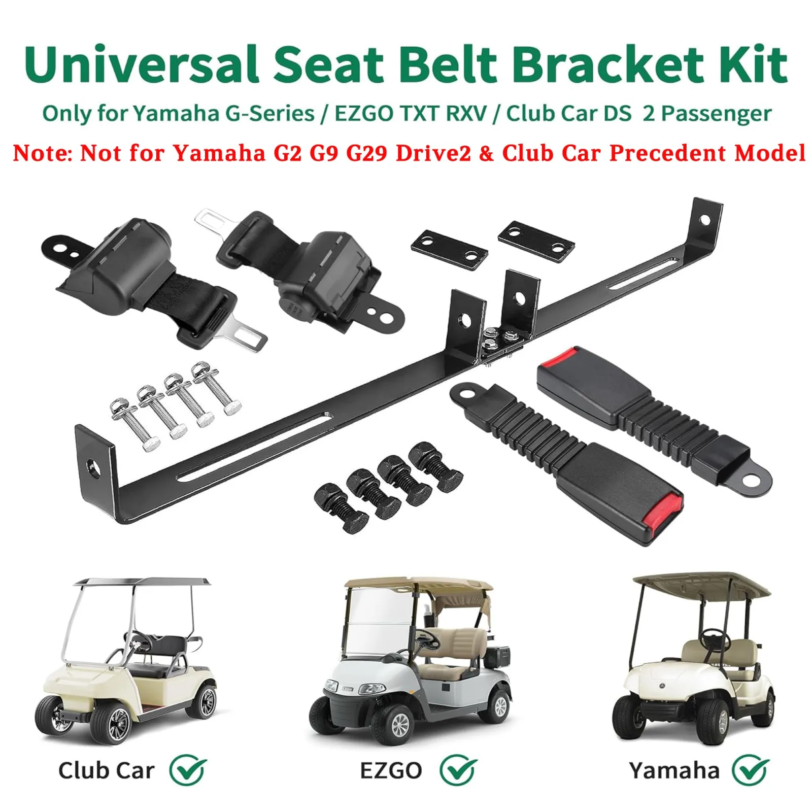 10L0L Retractable Seat Belt & Bracket Kit — Fits E-Z-GO TXT/RXV, Club Car DS image 3