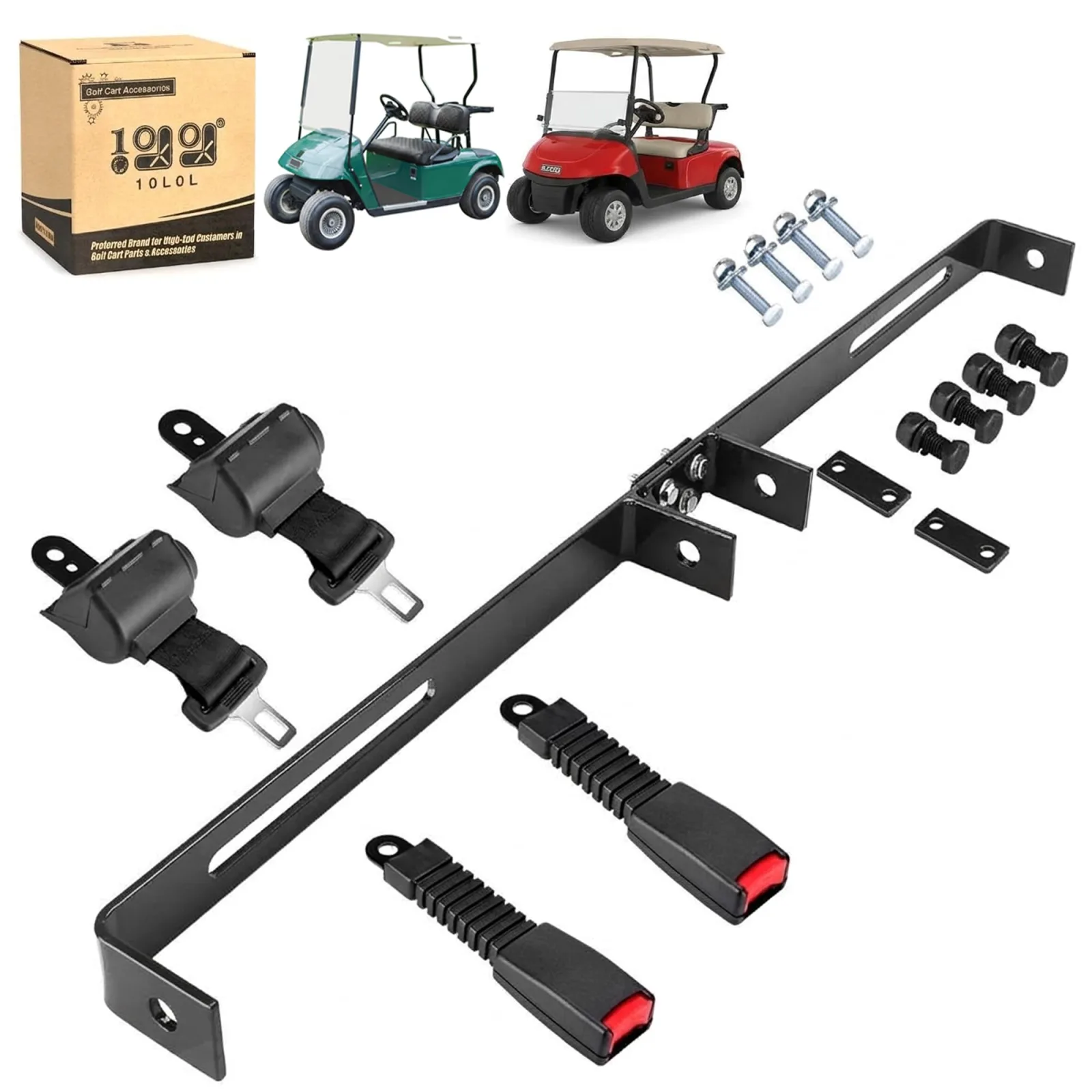 10L0L Retractable Seat Belt & Bracket Kit — Fits E-Z-GO TXT/RXV, Club Car DS