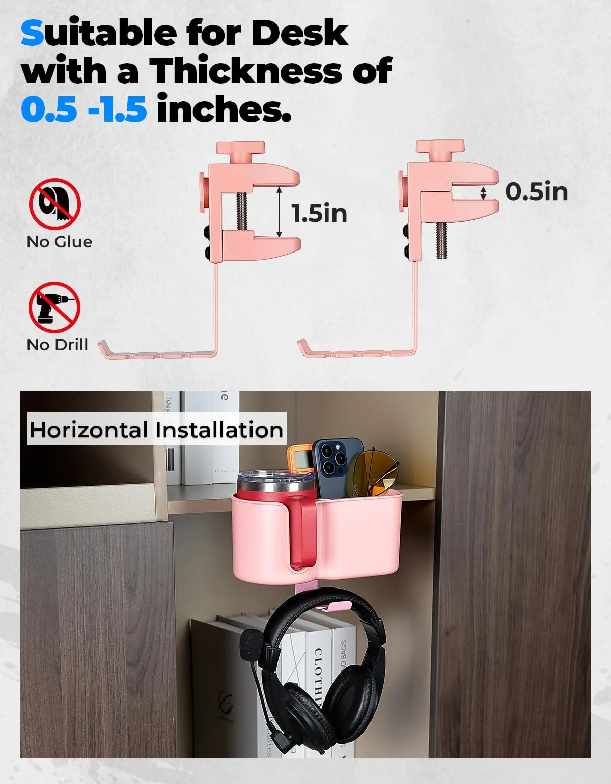 KEMIMOTO 3-in-1 Desk Cup Holder with Headphone Hanger image 3