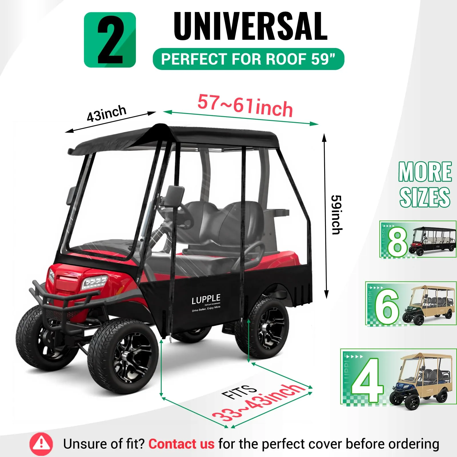 LUPPLE 2-Passenger Golf Cart Enclosure for 57–61 in Roofs image 2