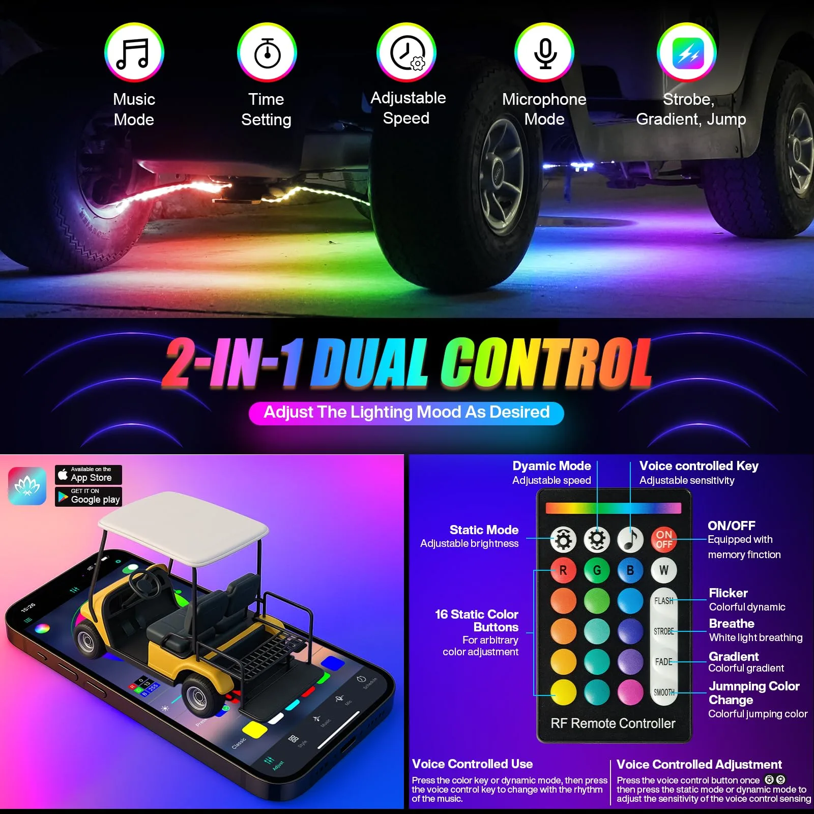 OMEIPMEO Golf Cart RGB LED Underglow Light Kit image 4