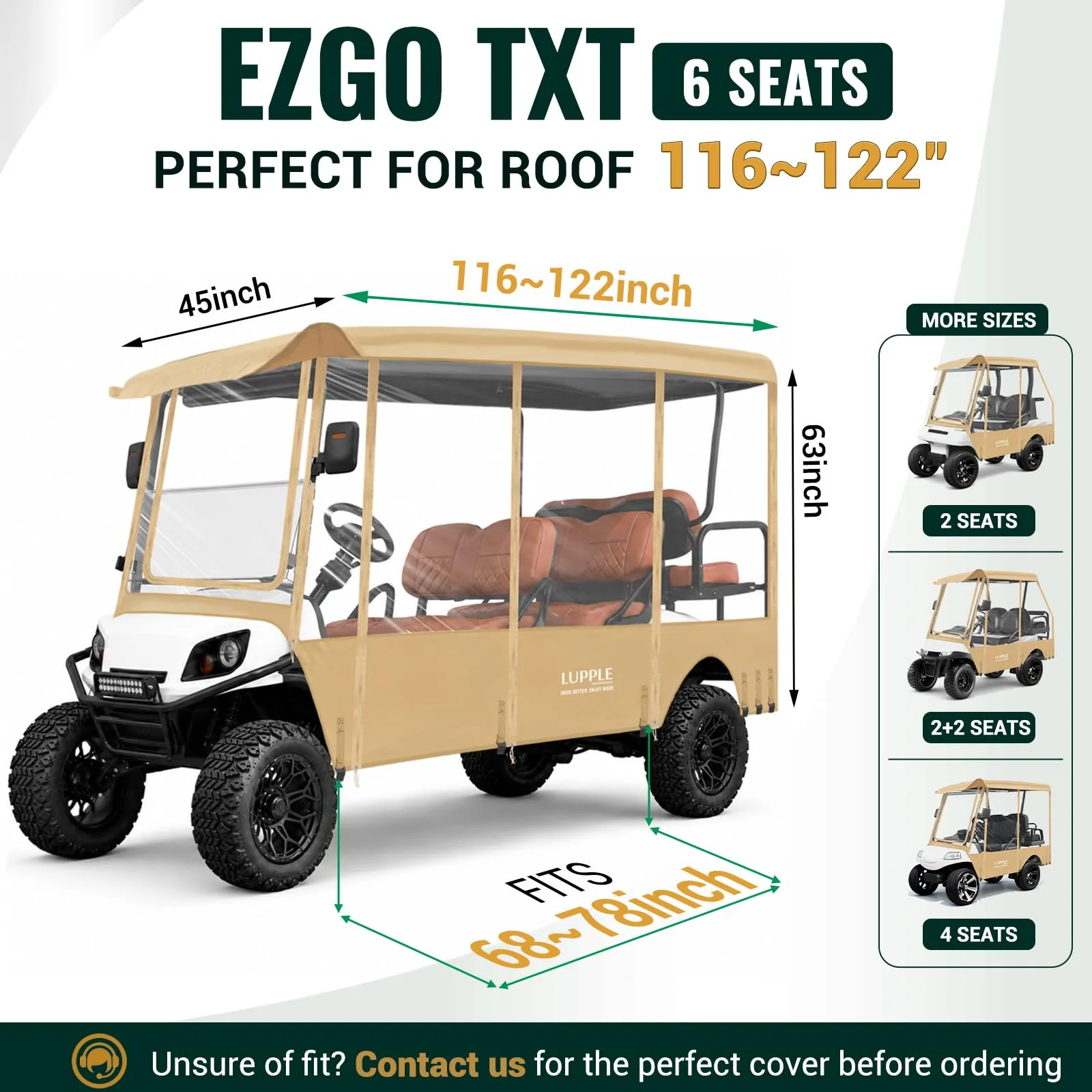 LUPPLE EZGO TXT 6-Passenger Golf Cart Enclosure Khaki image 2