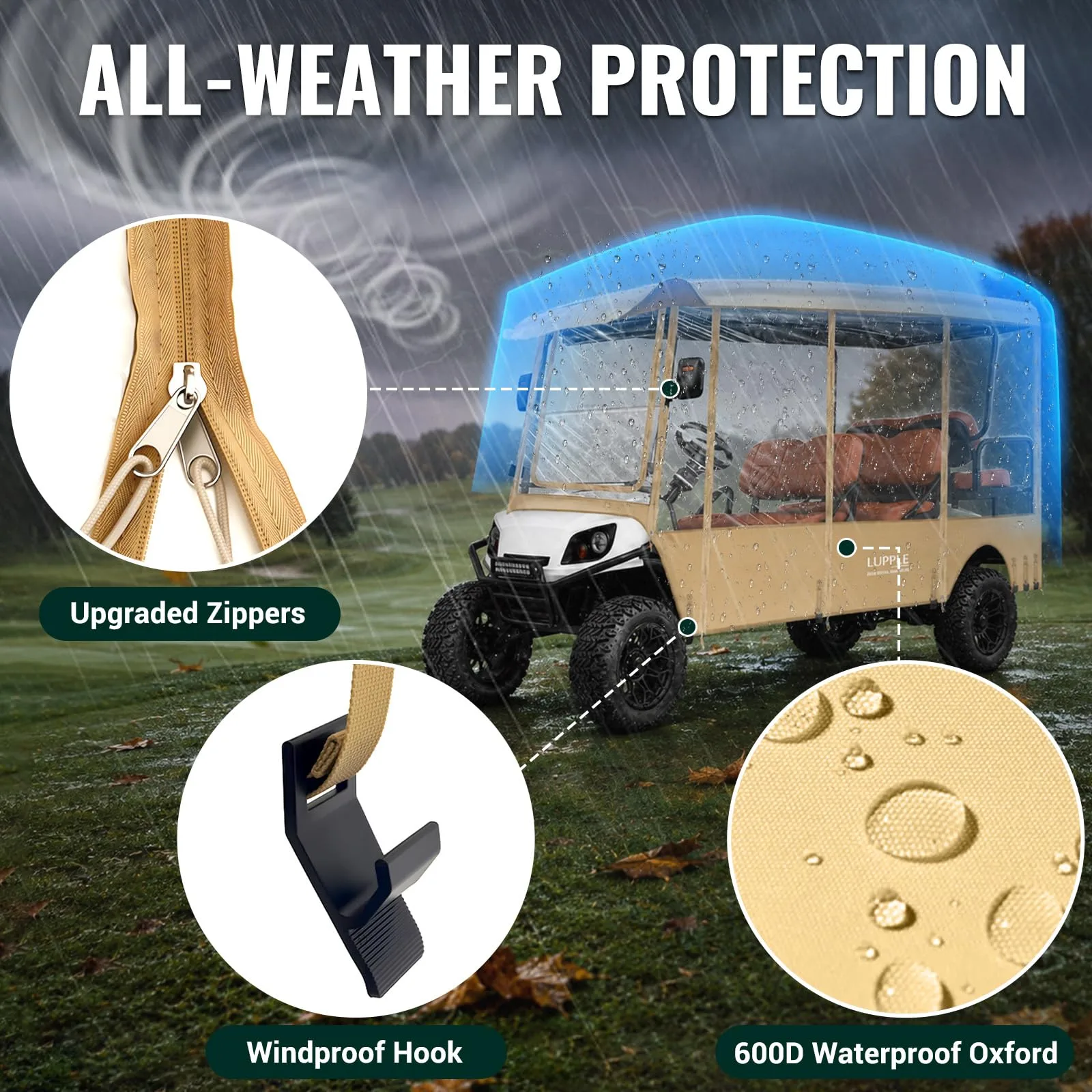 LUPPLE EZGO TXT 6-Passenger Golf Cart Enclosure Khaki image 3
