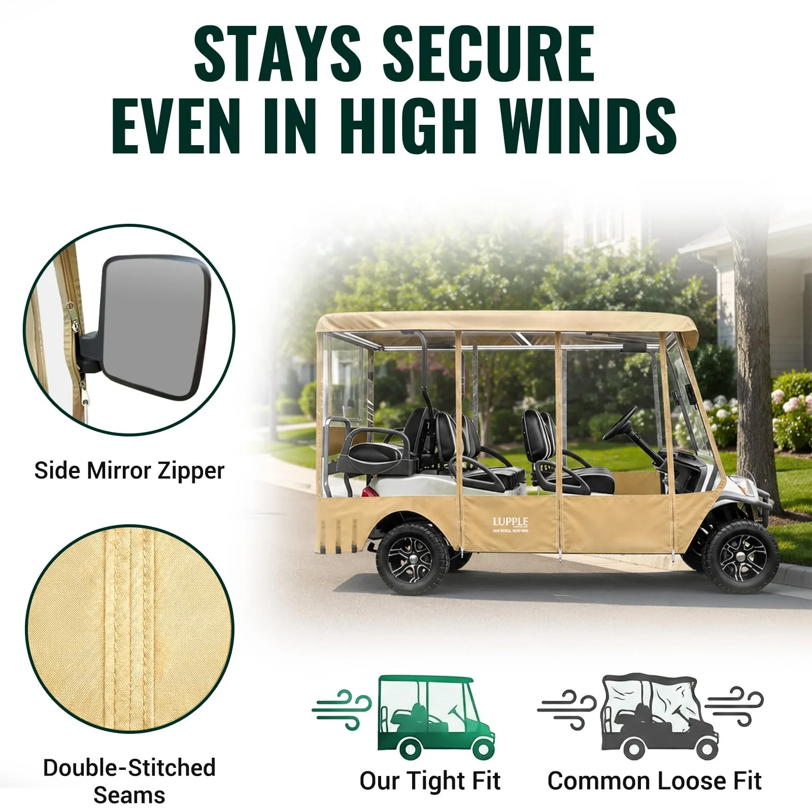 LUPPLE EZGO TXT 6-Passenger Golf Cart Enclosure Khaki image 4