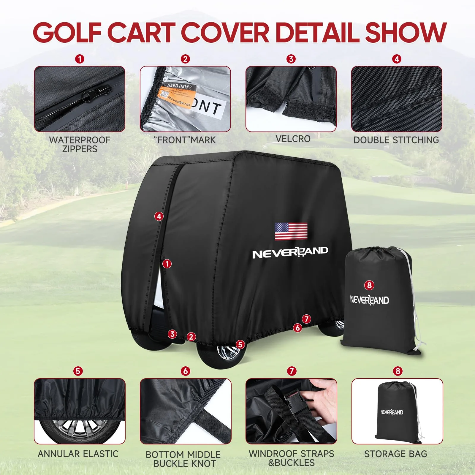 NEVERLAND 420D Waterproof 4-Passenger Golf Cart Cover — 112"L image 4