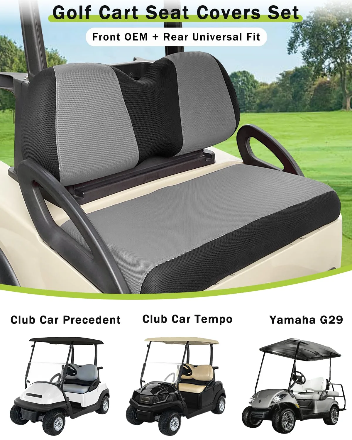 WEIMELL Front & Rear Golf Cart Seat Covers for Club Car Precedent & Yamaha G29 Drive2 image 2