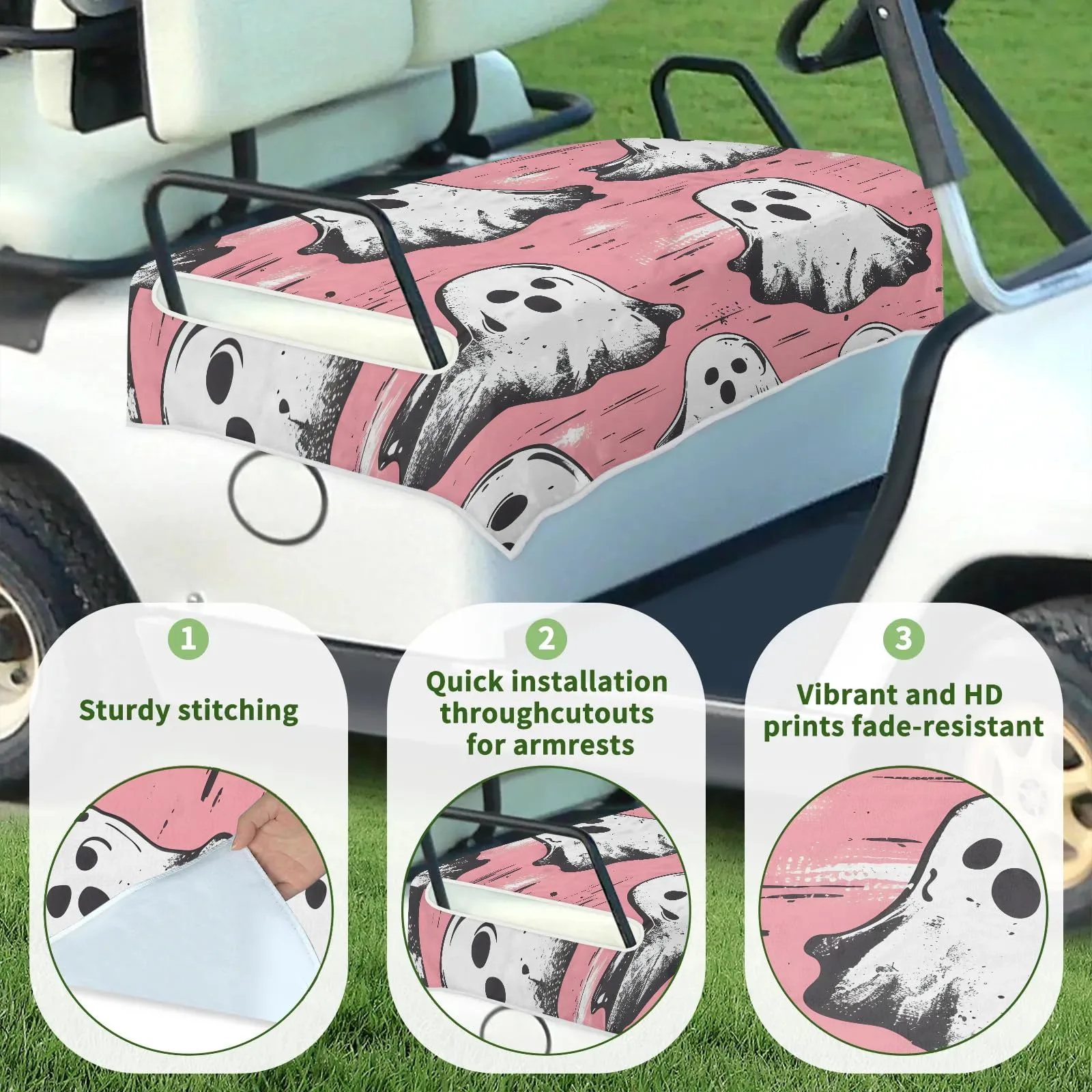 Tiveruda Pink Halloween Boo Ghost Golf Cart Seat Cover image 3
