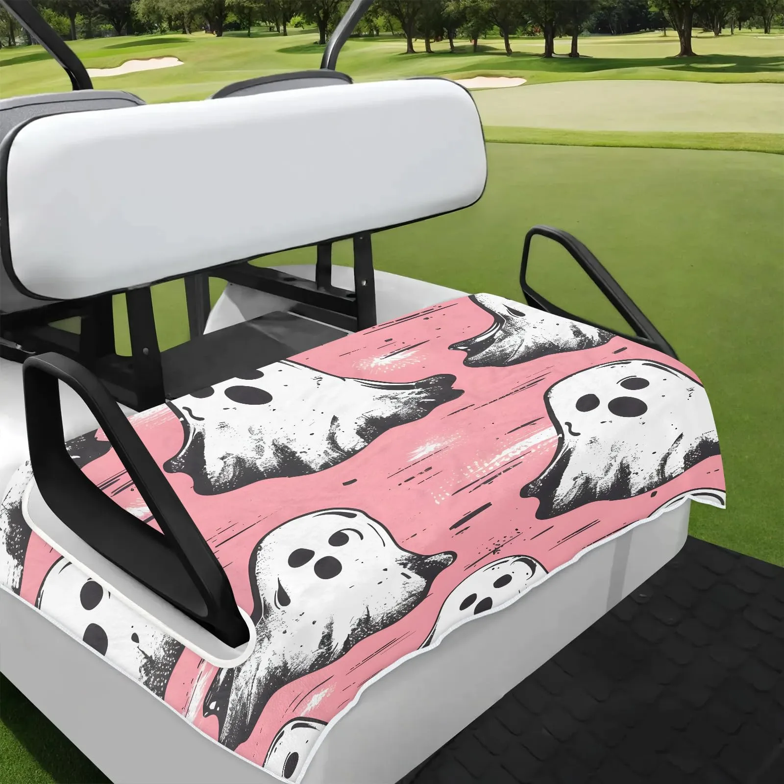 Tiveruda Pink Halloween Boo Ghost Golf Cart Seat Cover
