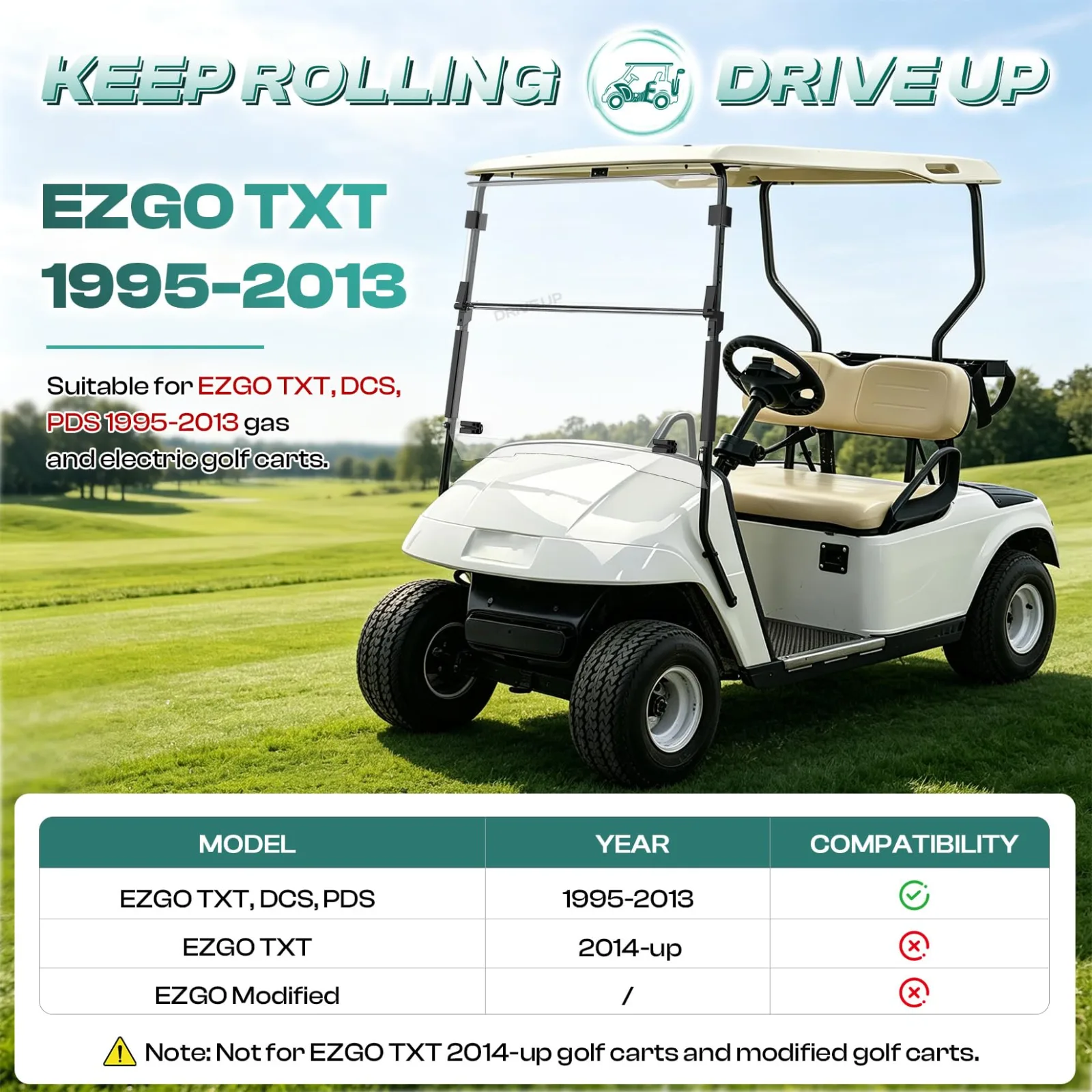 DRIVE UP E-Z-GO Windshield DU00291 — Clear Fold-Down Polycarbonate image 2