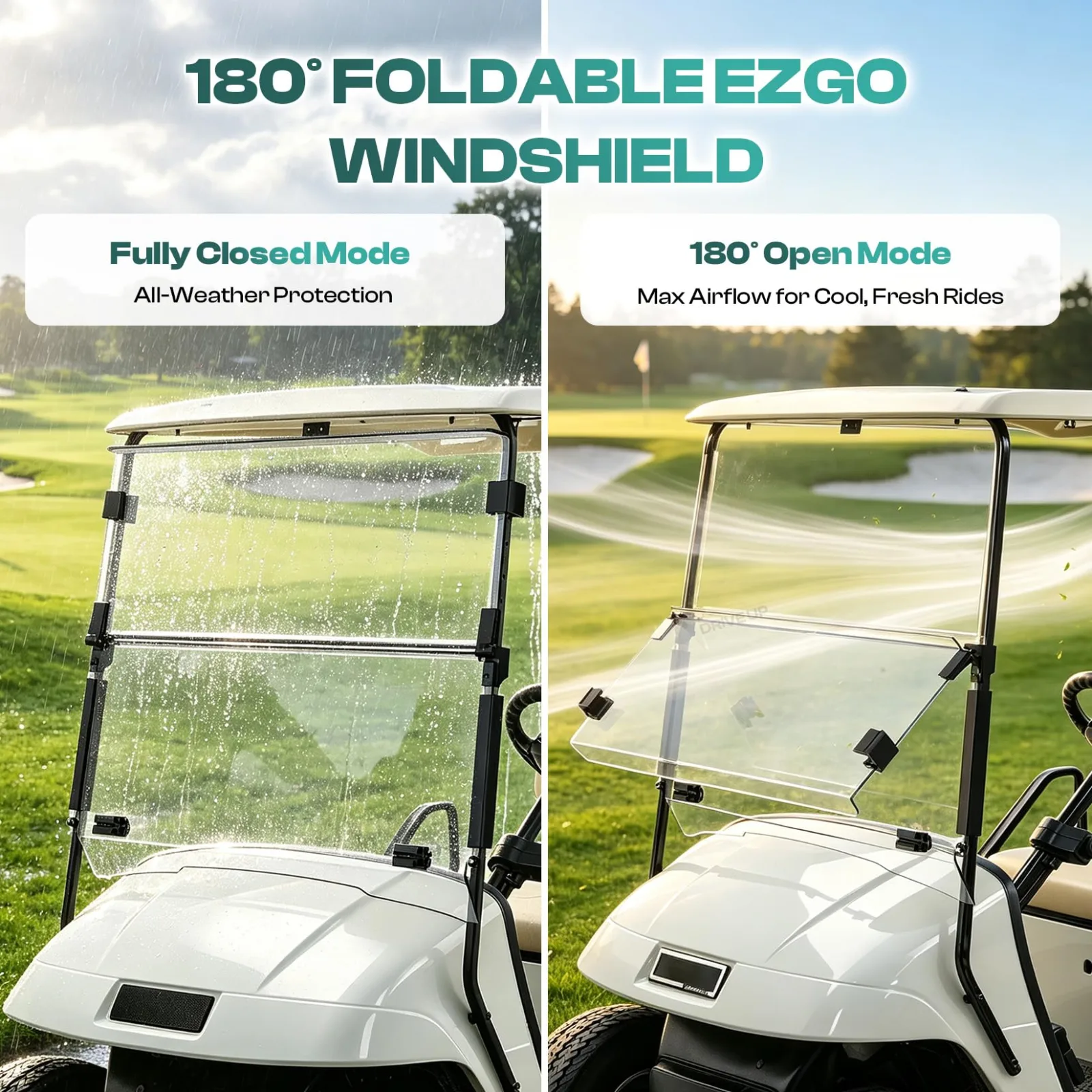 DRIVE UP E-Z-GO Windshield DU00291 — Clear Fold-Down Polycarbonate image 4