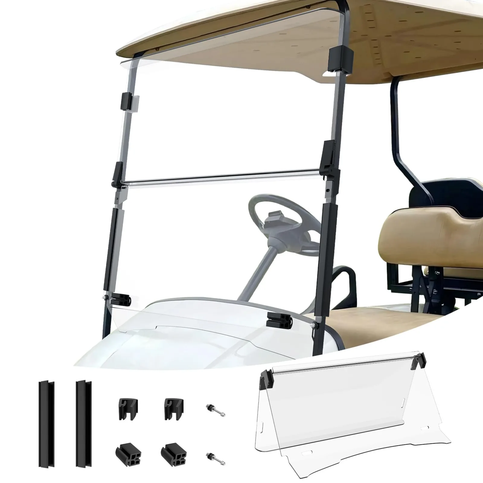 DRIVE UP E-Z-GO Windshield DU00291 — Clear Fold-Down Polycarbonate