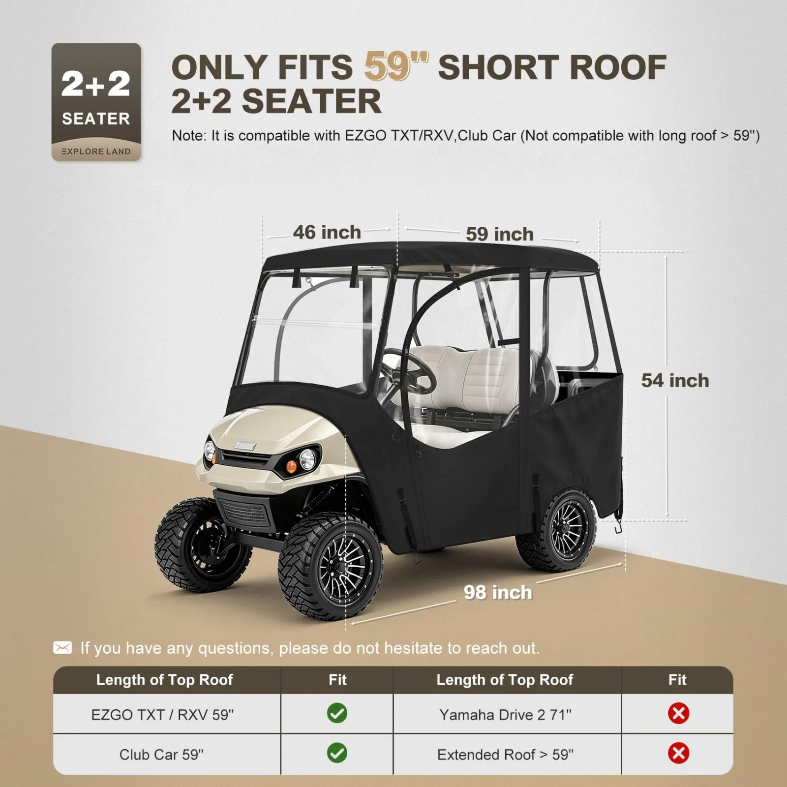 Explore Land 4-Passenger Golf Cart Enclosure, 59-Inch Roof image 2