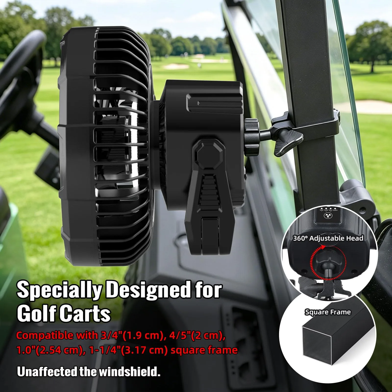 Roykaw G-0545 Rechargeable Golf Cart Fan with LED Lantern image 3