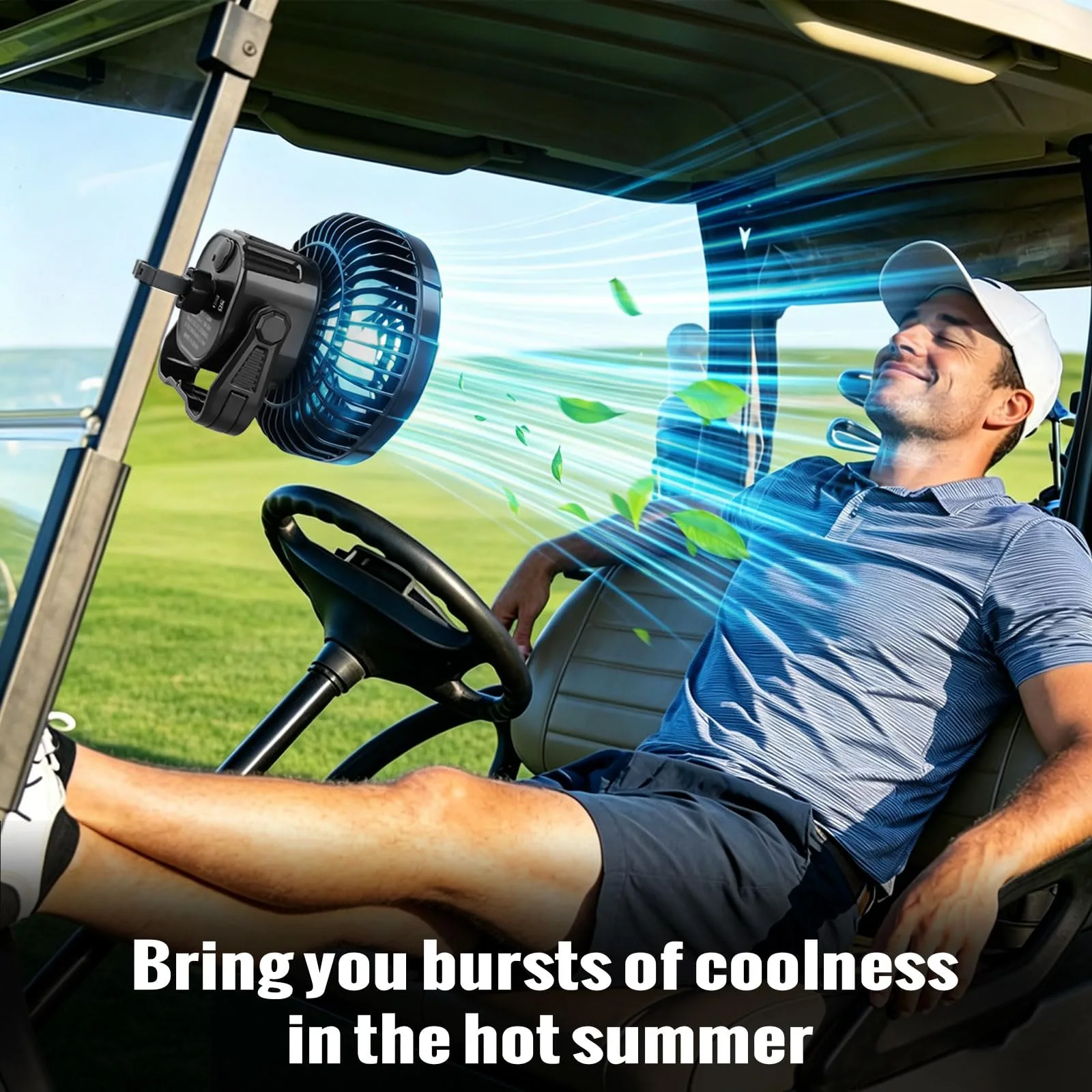 Roykaw G-0545 Rechargeable Golf Cart Fan with LED Lantern image 4