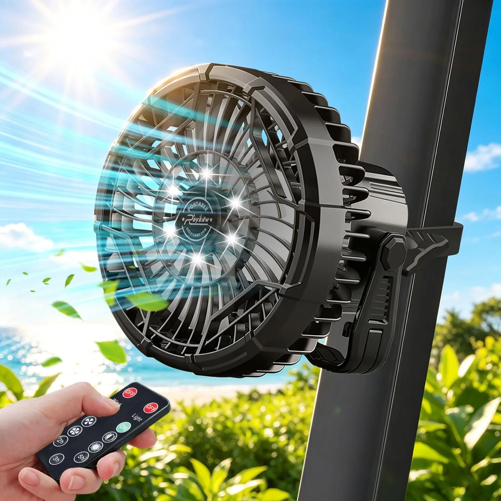 Roykaw G-0545 Rechargeable Golf Cart Fan with LED Lantern