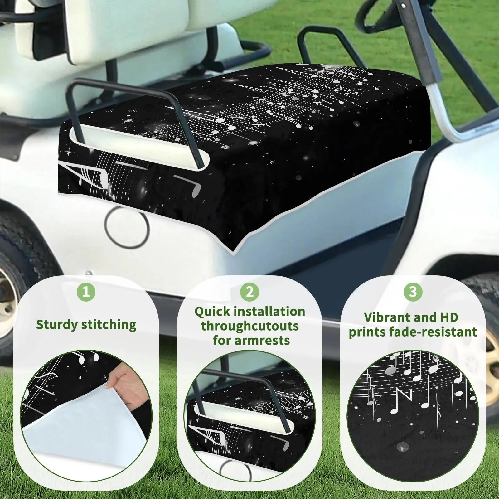 Tiveruda Music Note Golf Cart Seat Cover, 51 x 31 Inch image 3