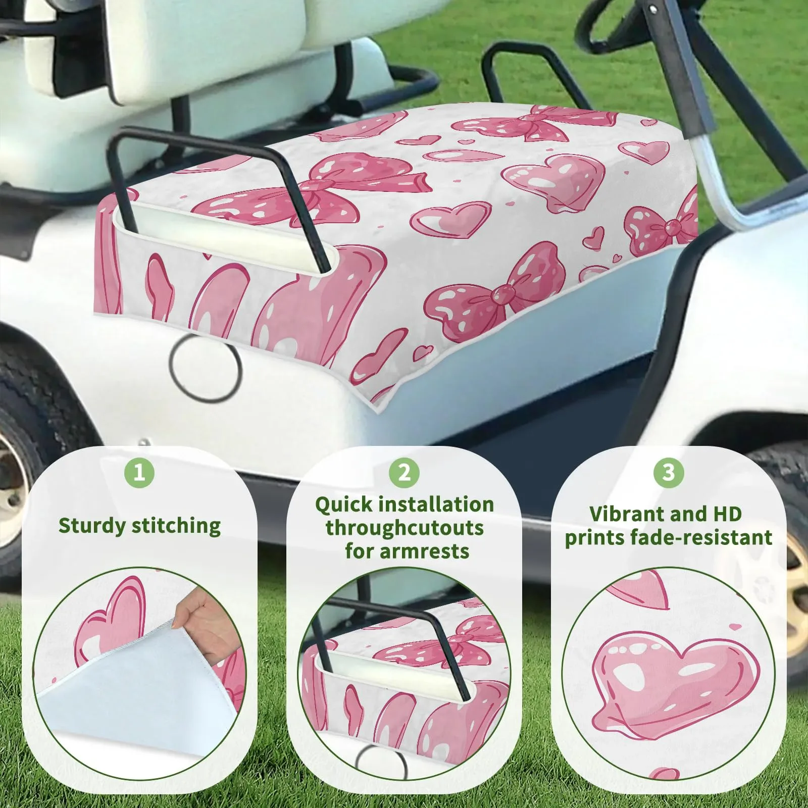 Tiveruda Pink Bow Golf Cart Seat Cover, 51 x 31 Inch image 3