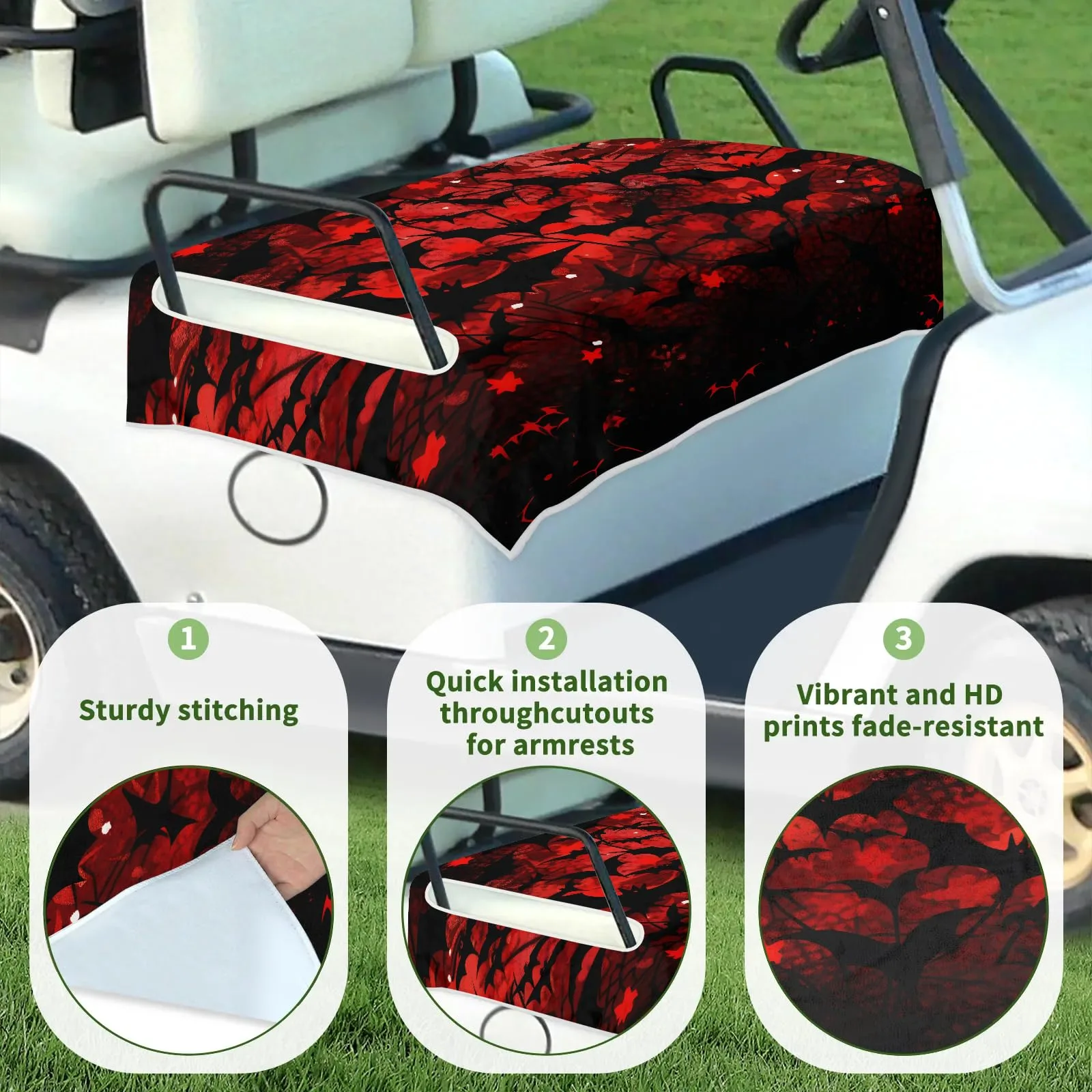 Tiveruda Halloween Red Bat Golf Cart Seat Cover image 3