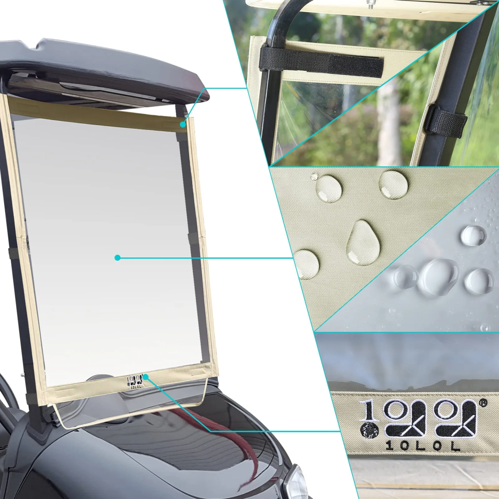 10L0L Foldable Vinyl Windshield for E-Z-GO RXV Golf Carts image 3