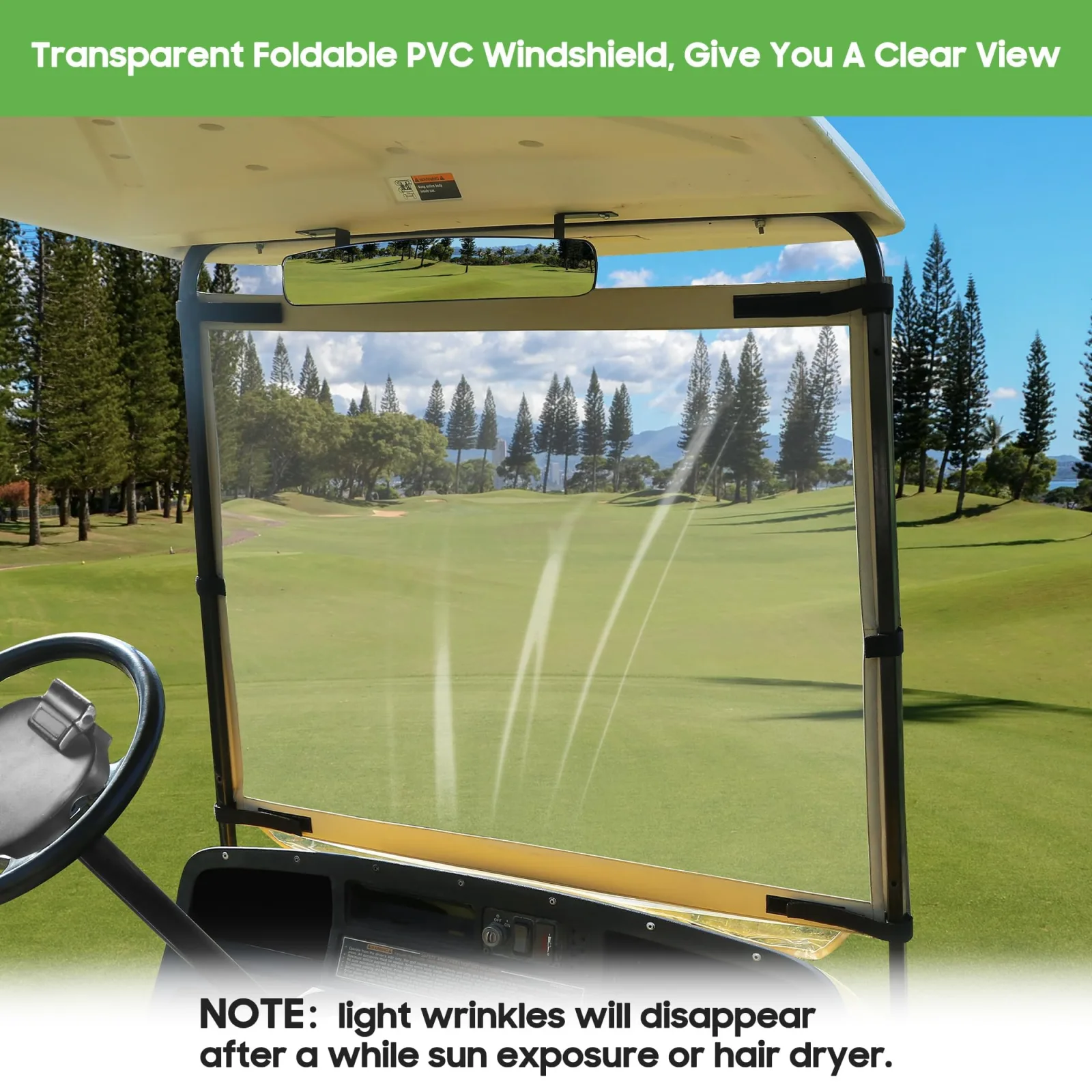 10L0L Foldable Vinyl Windshield for E-Z-GO RXV Golf Carts image 4