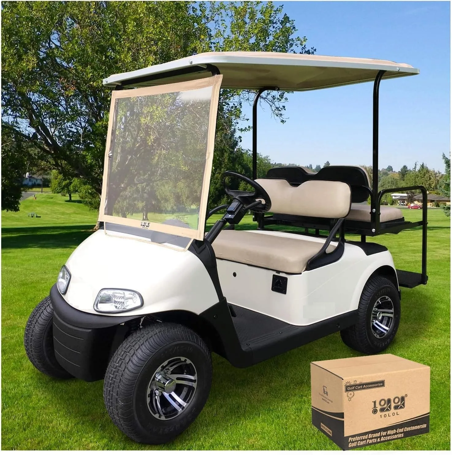 10L0L Foldable Vinyl Windshield for E-Z-GO RXV Golf Carts