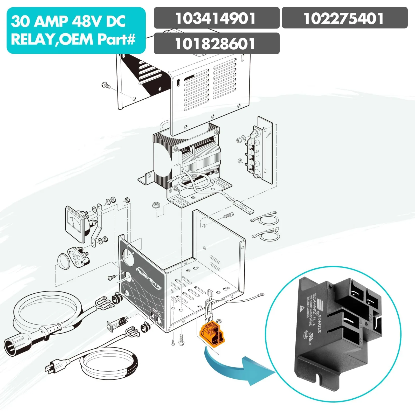 10L0L 30A 48V Relay for Club Car Power Drive Chargers image 4
