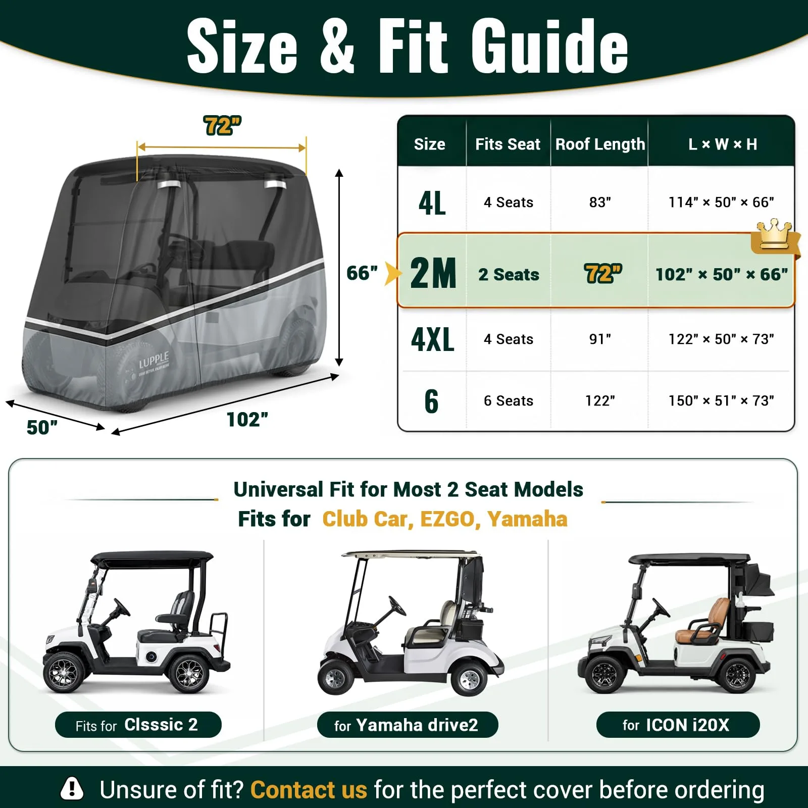 LUPPLE YQ-Cover-2M 2-Seat Golf Cart Cover image 2