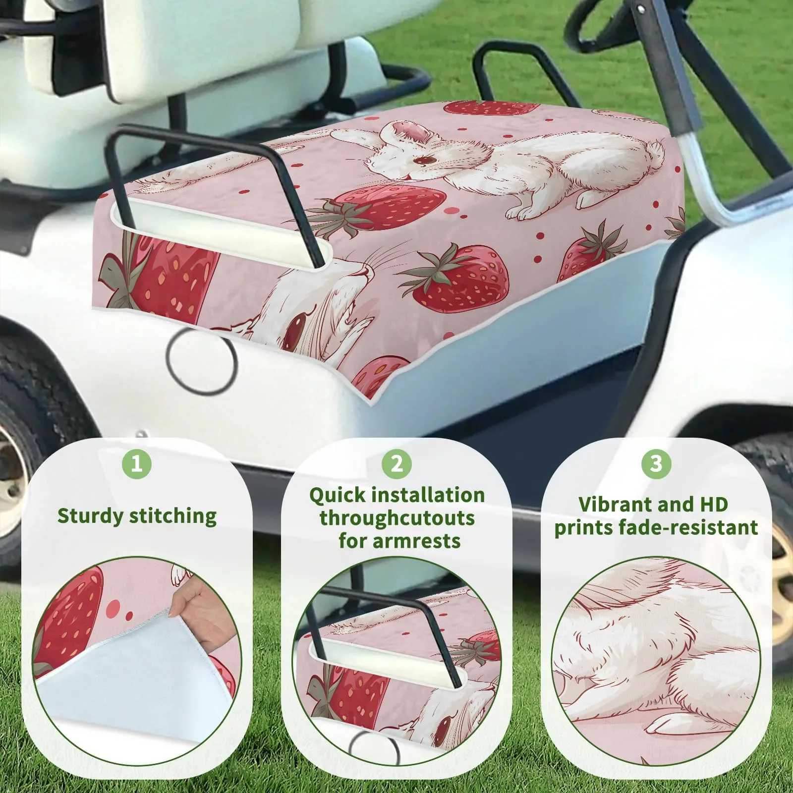 Tiveruda Cute Bunny Strawberry Golf Cart Seat Cover image 3
