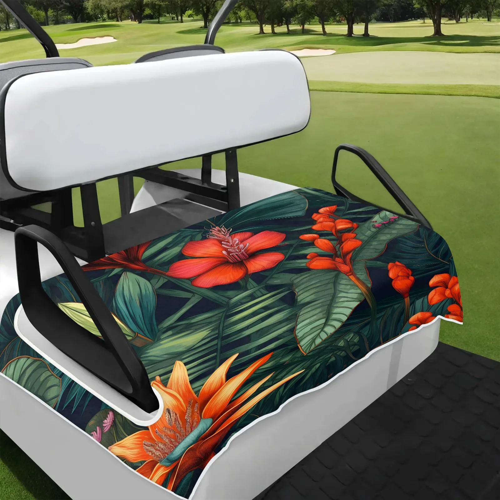 Tiveruda Golf Cart Seat Cover, Flower Green Leaves Pattern