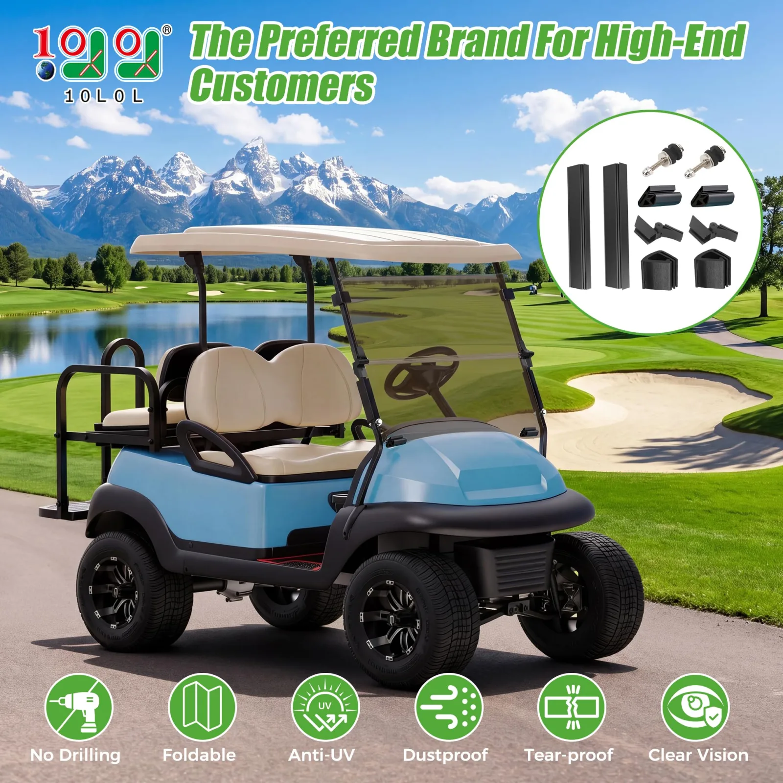 10L0L Club Car Precedent Fold-Down Windshield image 2