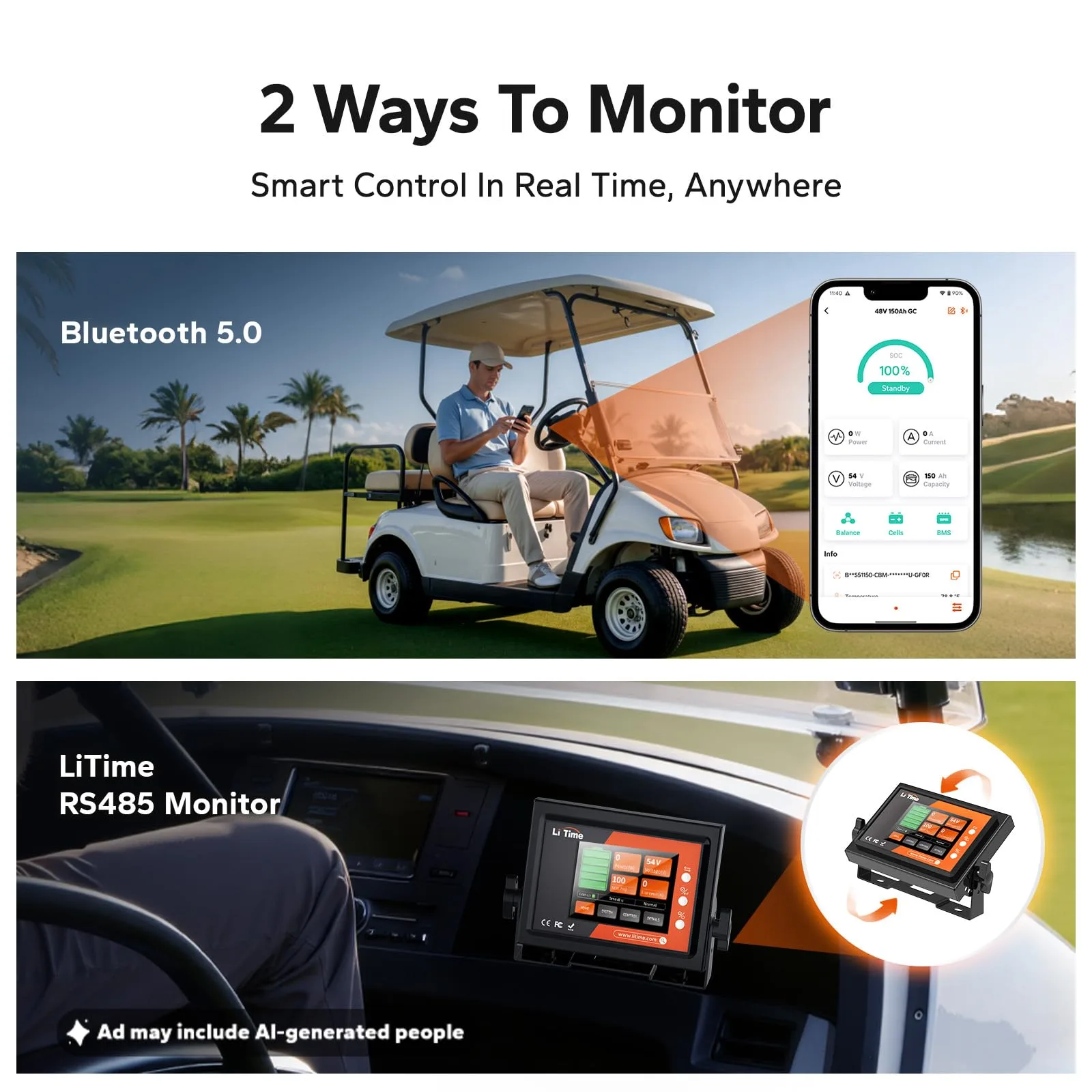 LiTime 48V 150Ah Lithium Golf Cart Battery Kit image 4
