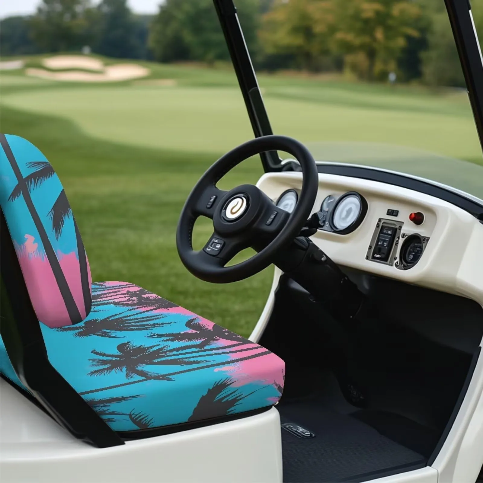 TOADDMOS Pink Blue Coconut Palm Golf Cart Seat Covers image 3