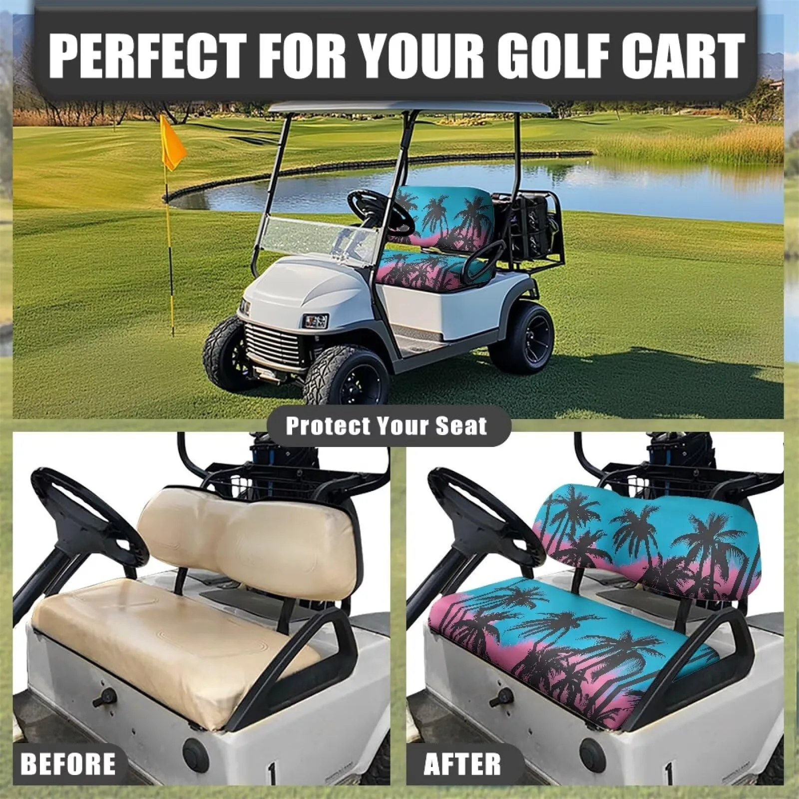 TOADDMOS Pink Blue Coconut Palm Golf Cart Seat Covers image 4