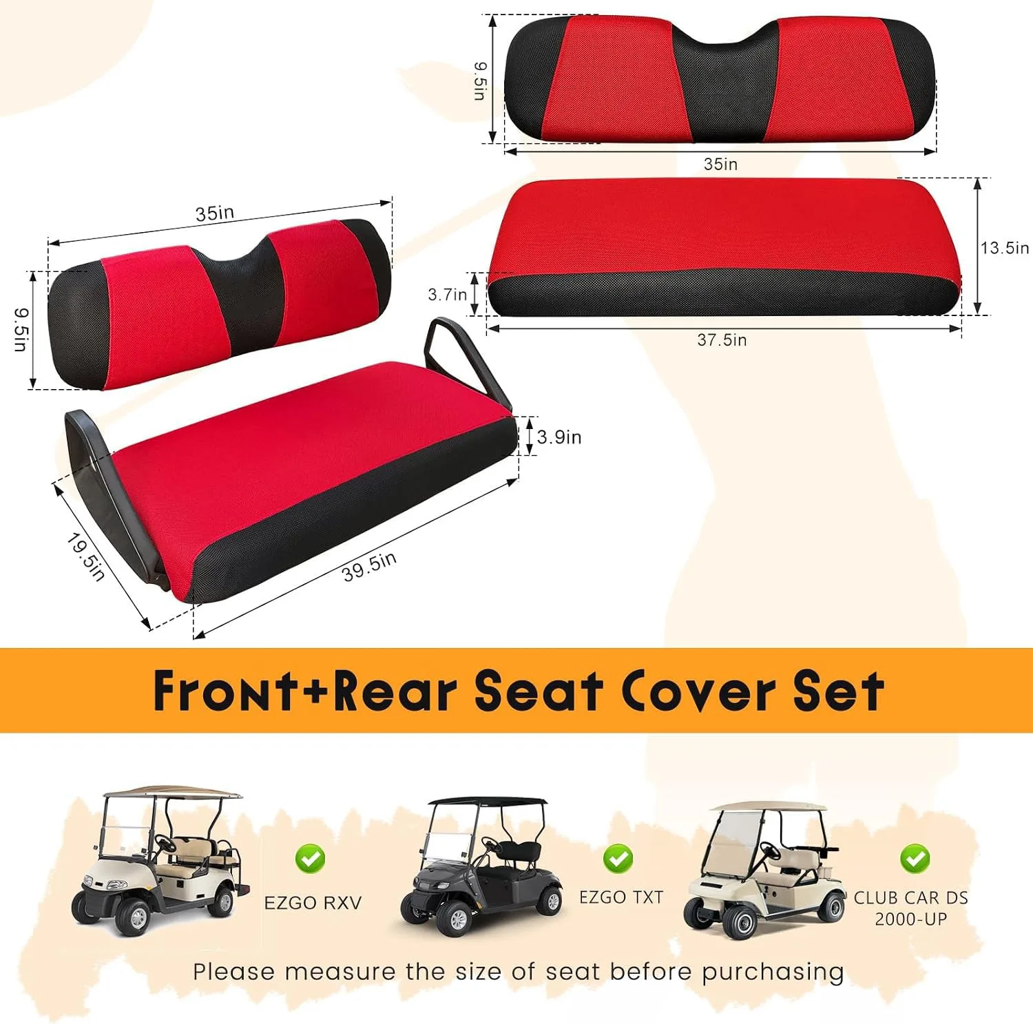 CHENGWEI Golf Cart Seat Covers for E-Z-GO and Club Car DS image 3