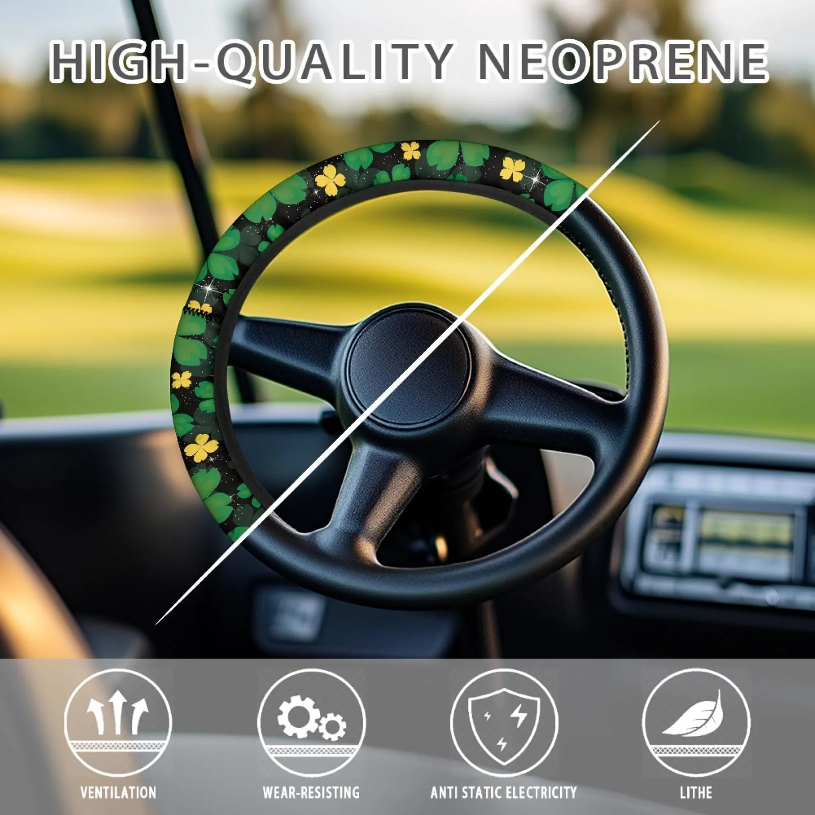 INSTANTARTS Green Leaf Golf Cart Steering Wheel Cover image 4