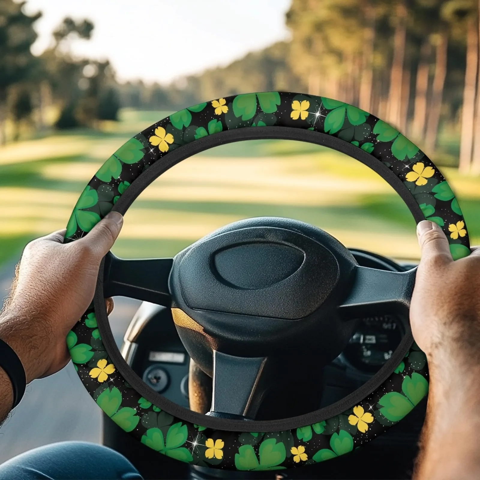 INSTANTARTS Green Leaf Golf Cart Steering Wheel Cover