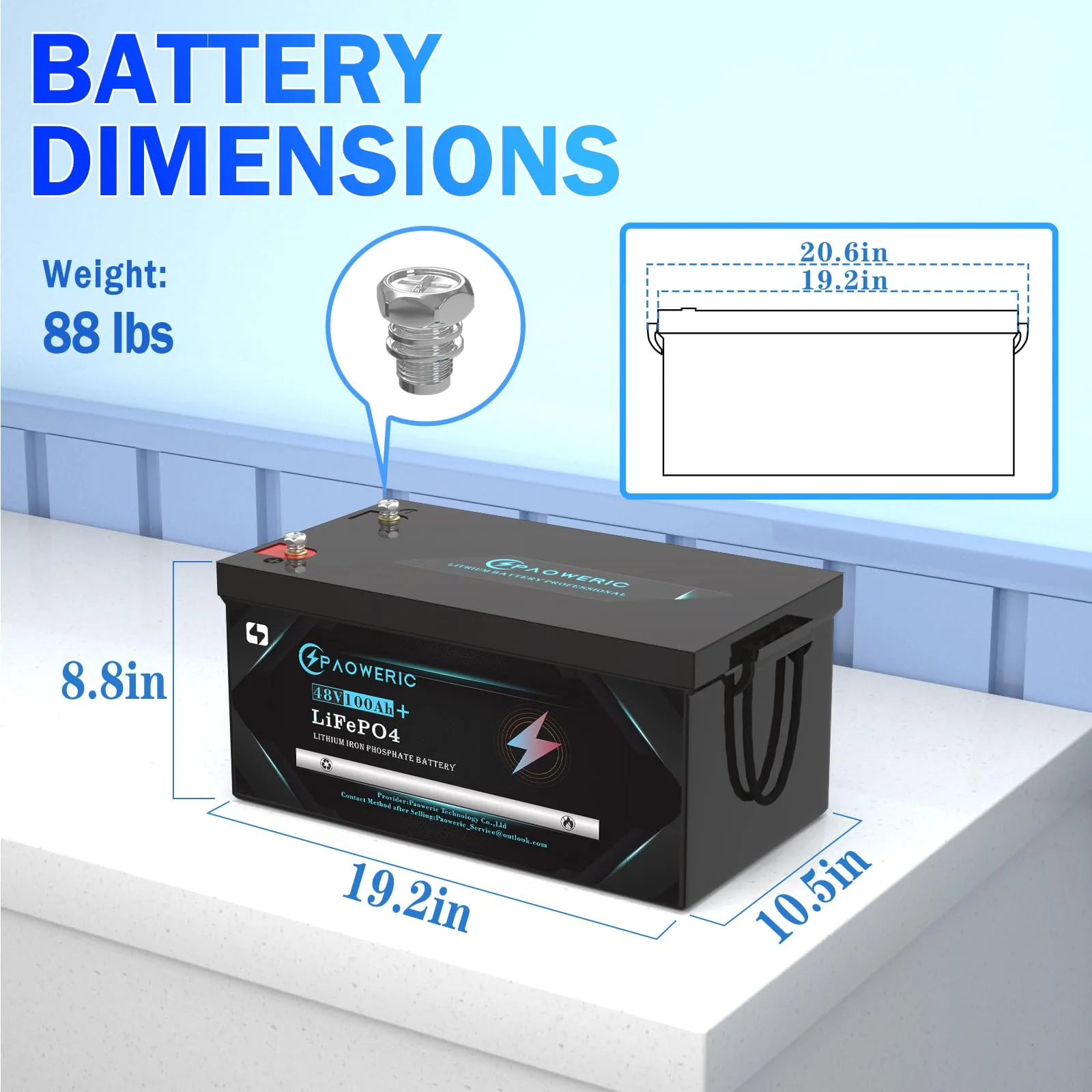 Paoweric 48V 100Ah LiFePO4 Golf Cart Battery image 2