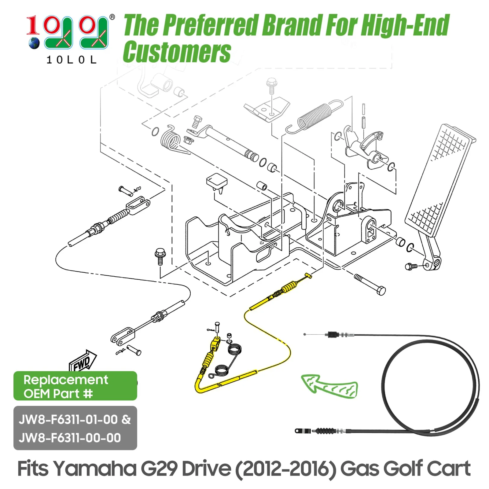 10L0L Throttle Cable for Yamaha G29 Drive (2012–2016) Gas, 62.2" image 2