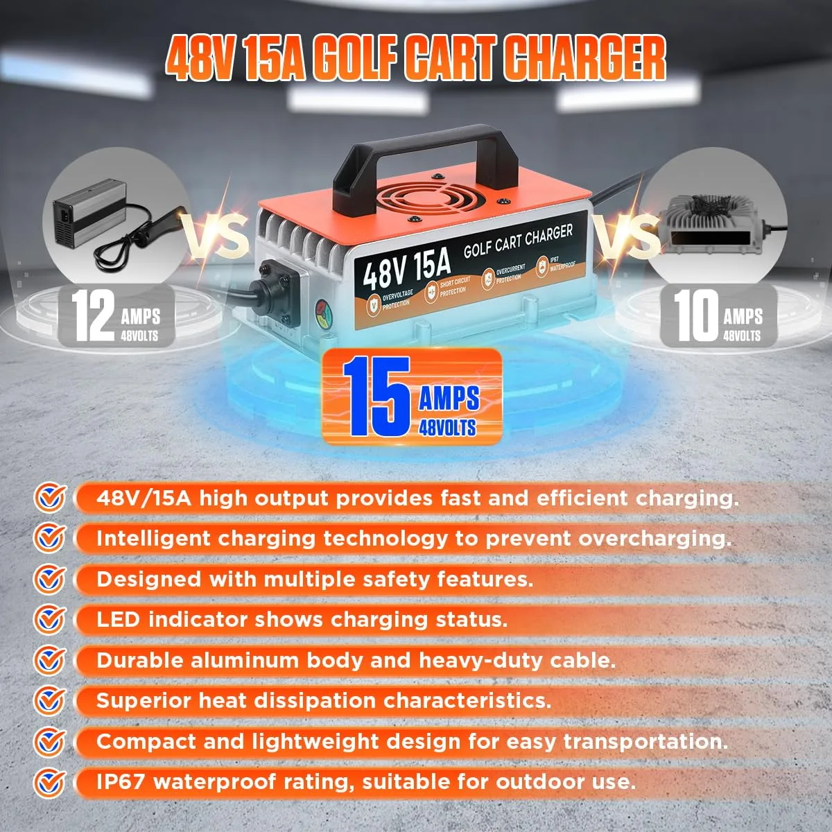 Autory 48V 15A Charger for E-Z-GO RXV and TXT image 3